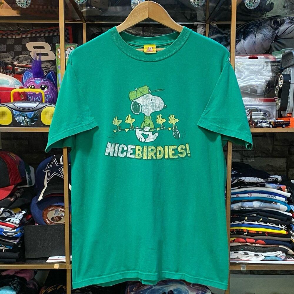 Vintage Y2K Peanuts Snoopy Golf Nice Birdies T-Shirt Green M&O Knits Medium